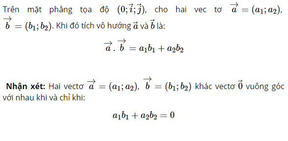 biểu thức tọa độ của tích vô hướng